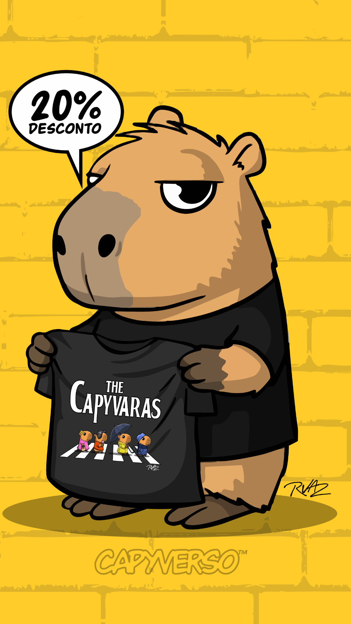 Capivara apresentando camiseta da coleção