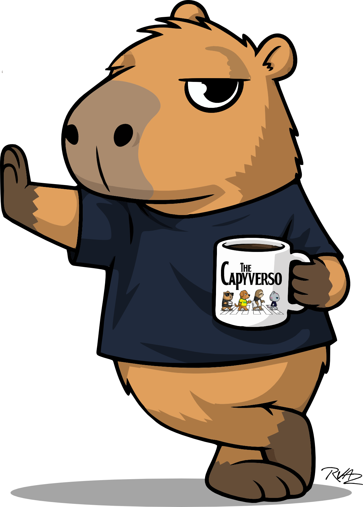 Capivara do Capyverso segurando uma caneca