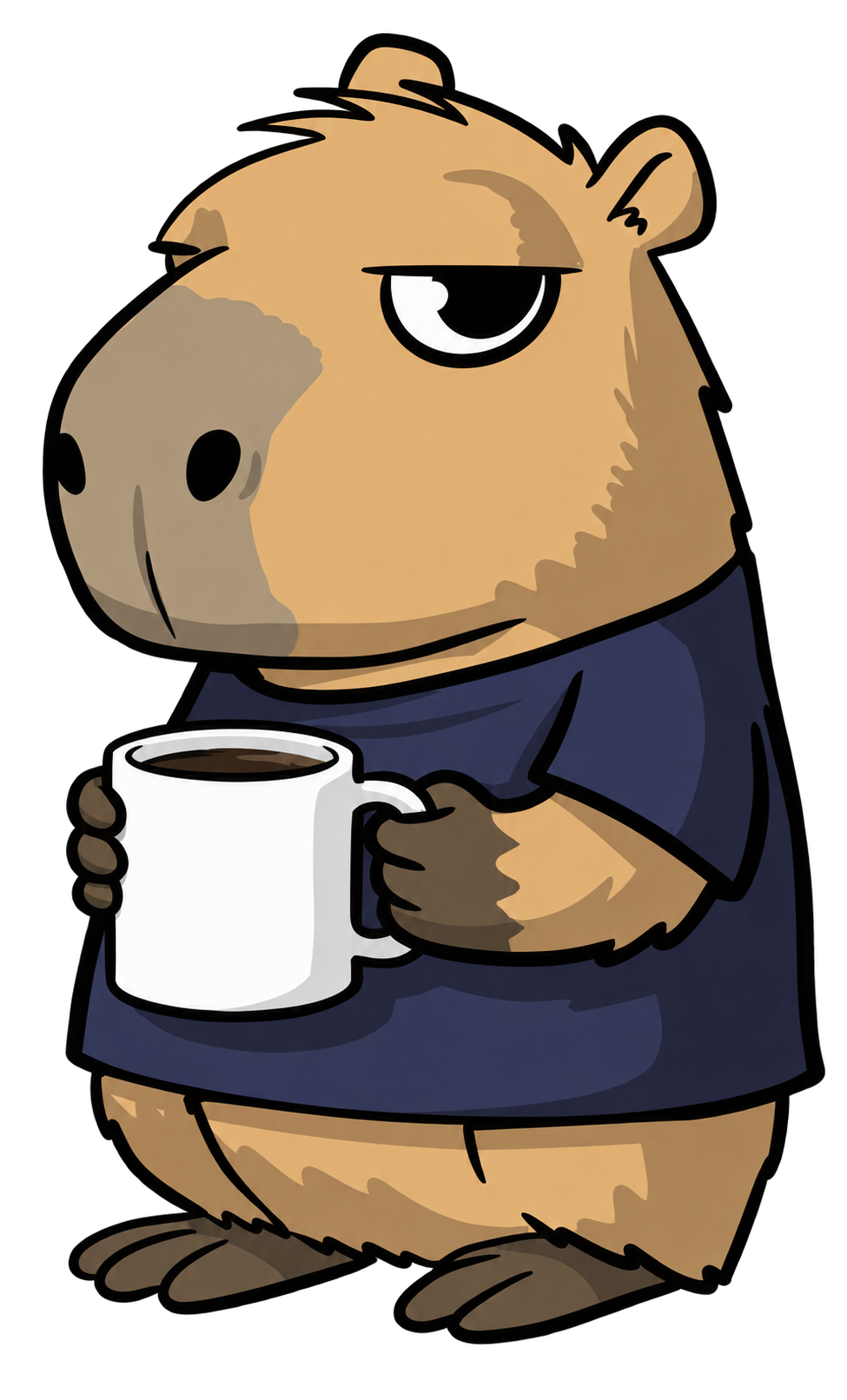 Capivara Curitibana segurando uma caneca de café